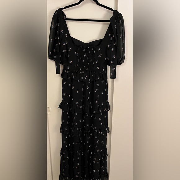 WAYF Cici Bustier Tiered Maxi Dress in Black Ditsy, Size Small - Picture 6 of 10